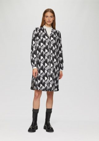 s.Oliver Viskose-Kleid mit All-over-Print und seitlichen Eingrifftaschen - dunkelgrau