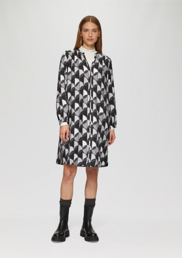 s.Oliver Viskose-Kleid mit All-over-Print und seitlichen Eingrifftaschen - dunkelgrau