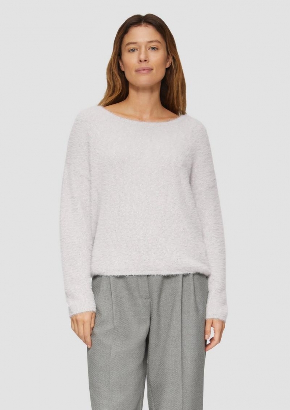 s.Oliver Flauschiger Strickpullover mit Glitzer - taubengrau