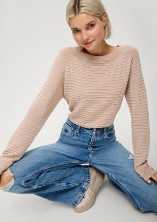 s.Oliver Pullover mit Strukturmuster aus Viskosemix - sandfarben