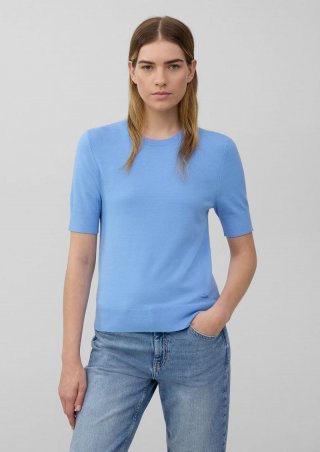 s.Oliver Kurzärmeliger Strickpullover mit Rippbündchen - hellblau