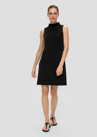 s.Oliver Jerseykleid mit Faltenausschnitt - schwarz