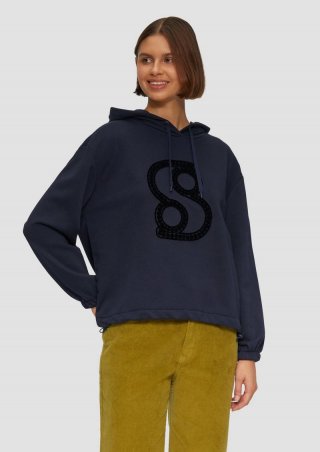s.Oliver Kapuzen-Sweatshirt mit verstellbarem Saum - navy