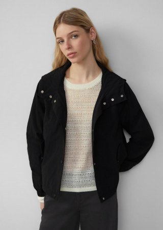 s.Oliver Nylon-Jacke mit Kapuze und verstellbarem Saum - schwarz