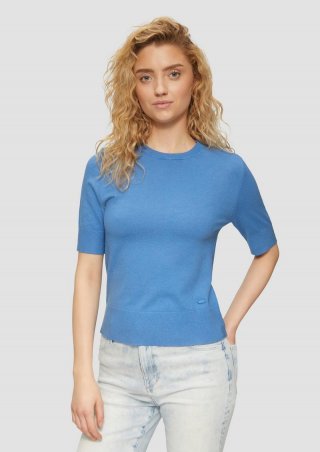 s.Oliver Kurzärmeliger Strickpullover aus Viskosemix - azurblau