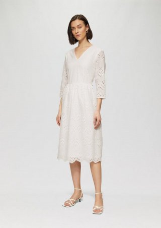 s.Oliver Midikleid aus Broderie Anglaise - weiß