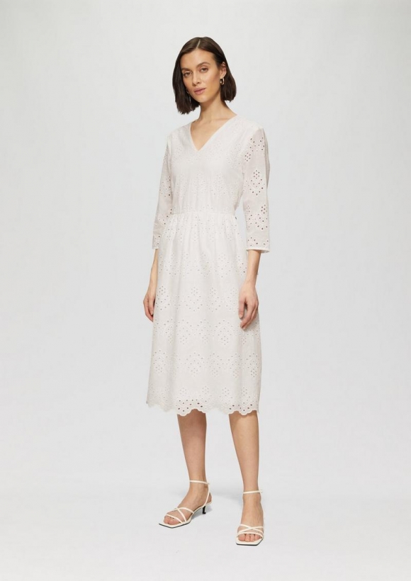 s.Oliver Midikleid aus Broderie Anglaise - weiß