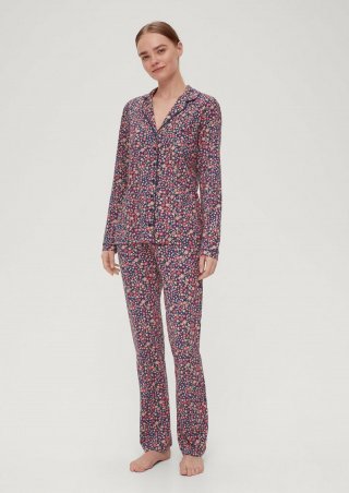 s.Oliver Langer Pyjama mit Vichy-Muster - schwarz