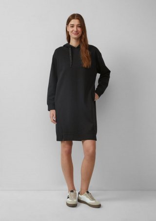 s.Oliver Sweatkleid mit seitlichen Eingrifftaschen und Kapuze - schwarz