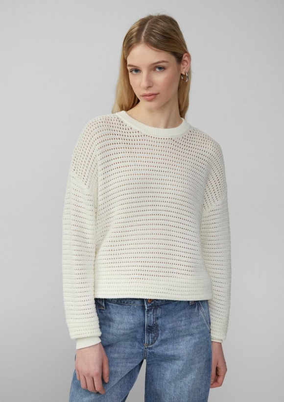 s.Oliver Unisex Pullover mit Ajourmuster - ecru
