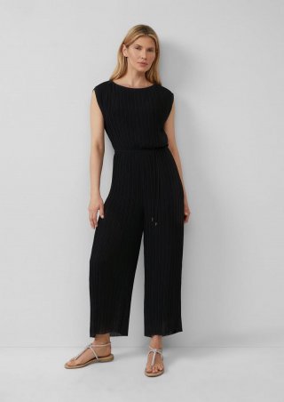 s.Oliver Plissierter Jumpsuit aus Chiffon mit Bindegürtel - schwarz