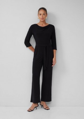 s.Oliver Jumpsuit mit Wasserfall-Ausschnitt und Bindegürtel - schwarz