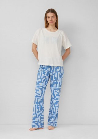 s.Oliver Pyjama aus Baumwollmix mit abstrakt gemusterter Hose - blau