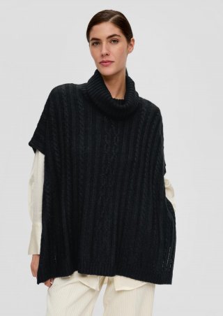 s.Oliver Oversized Strickponcho aus Wollmix - schwarz