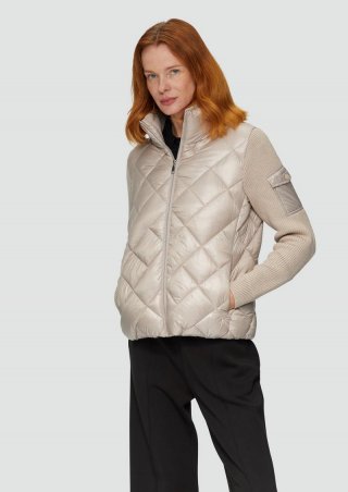 s.Oliver Leichte Steppjacke mit gestrickten Ärmeln - helles beige