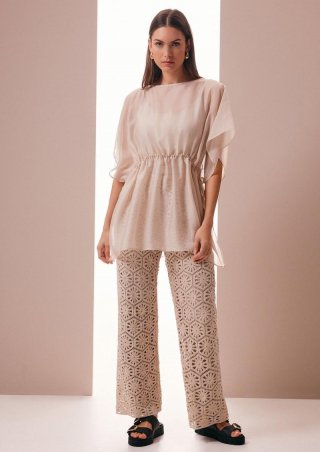 s.Oliver Wide-Leg-Hose aus Häkelspitze mit Jerseyfutter - beige