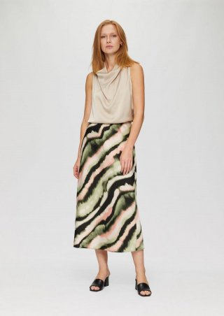 s.Oliver Satin-Rock mit elastischem Bund und All-over-Print - navy