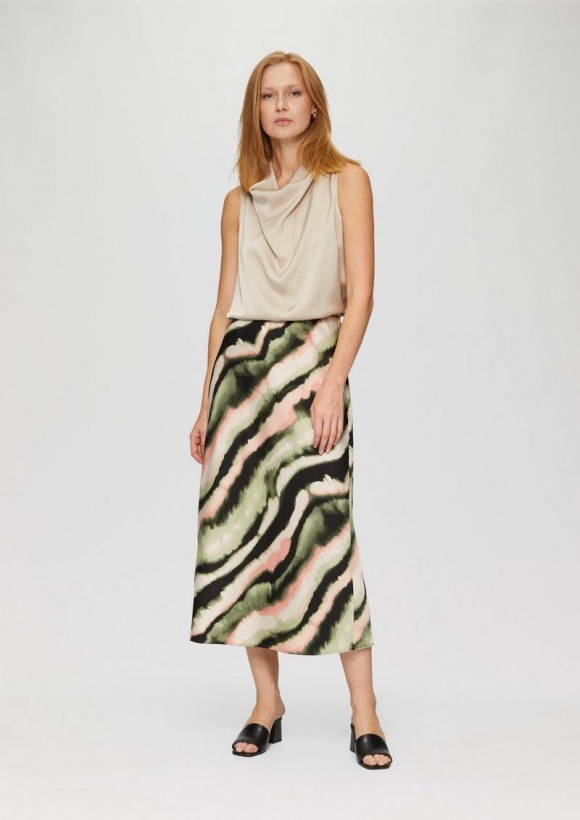s.Oliver Satin-Rock mit elastischem Bund und All-over-Print - navy