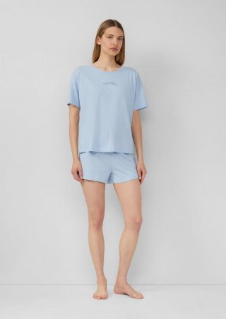 s.Oliver Kurzer Pyjama aus Baumwollmix mit Frontprint - hellblau