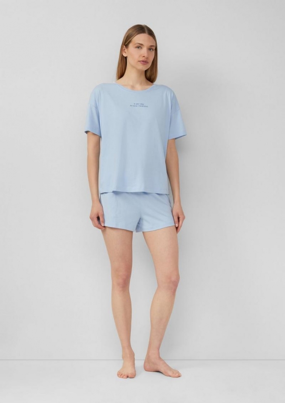 s.Oliver Kurzer Pyjama aus Baumwollmix mit Frontprint - hellblau