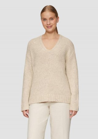 s.Oliver Oversized Strickpullover mit Glitzergarn und Pailletten - beige