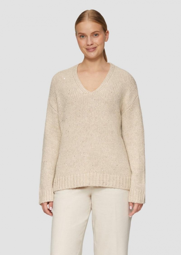 s.Oliver Oversized Strickpullover mit Glitzergarn und Pailletten - beige