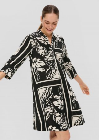 s.Oliver Kurzes Kleid aus Leinenmix mit Eingrifftaschen - schwarz