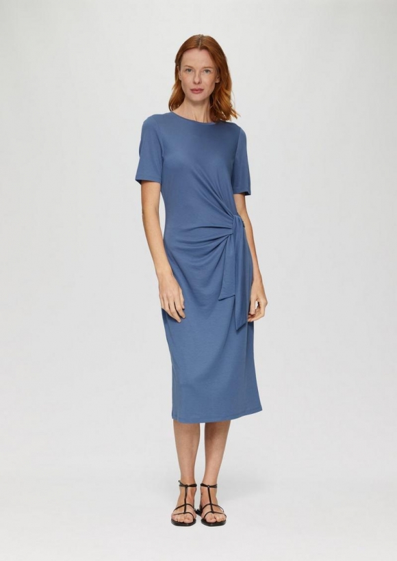 s.Oliver Midikleid aus Jersey mit Knoten-Detail - hellblau