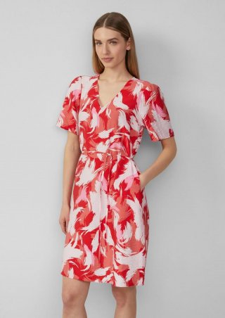 s.Oliver Kurzes Kleid aus Viskosemix mit Puffärmeln - preiselbeere