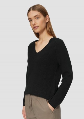 s.Oliver Strickpullover mit V-Ausschnitt und Raglan-Ärmeln - schwarz