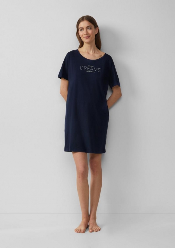 s.Oliver Nachthemd mit Schriftprint - navy