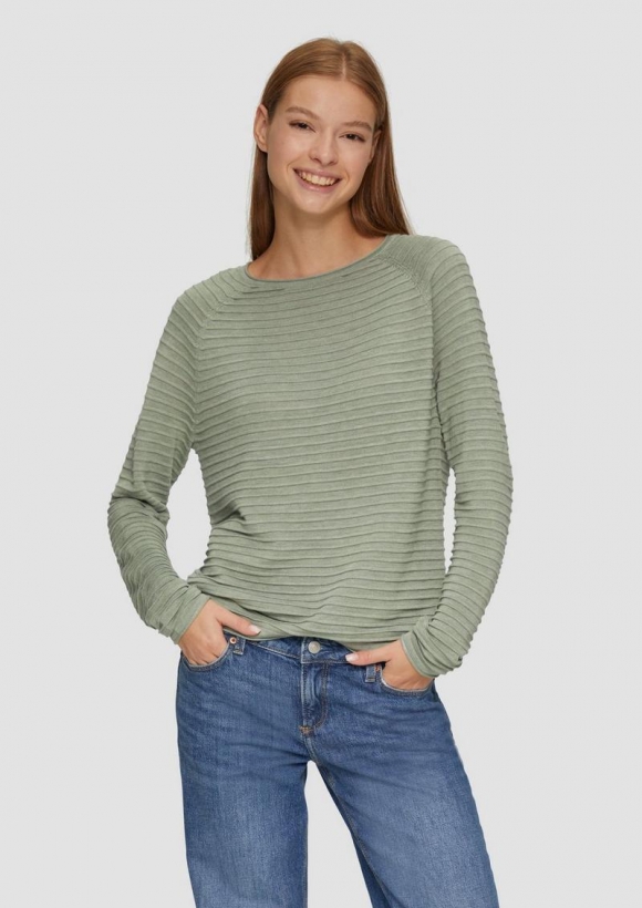 s.Oliver Pullover mit Strukturmuster aus Viskosemix - salbeigrün