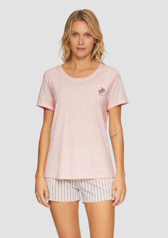 s.Oliver Pyjamashirt mit Blumendetail - zartrosa