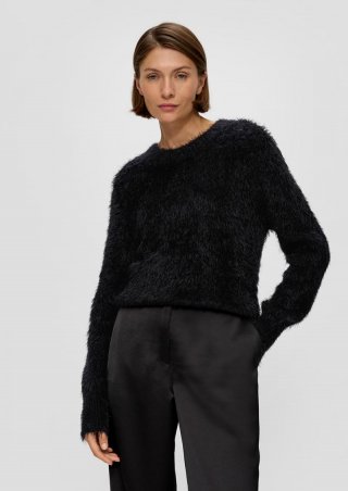 s.Oliver Strickpullover in Fell-Optik - schwarz