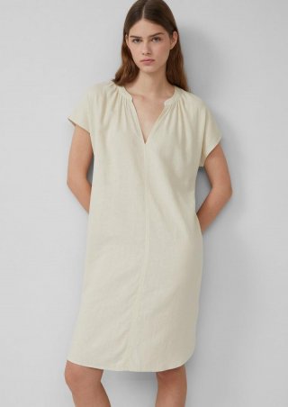 s.Oliver Midi-Kleid aus Leinenmix mit Eingrifftaschen - creme