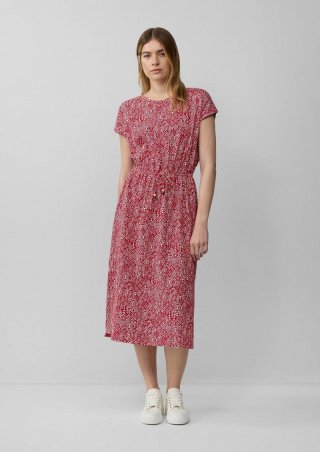 s.Oliver Midikleid aus Baumwollstretch mit Taillenzug - mohnrot