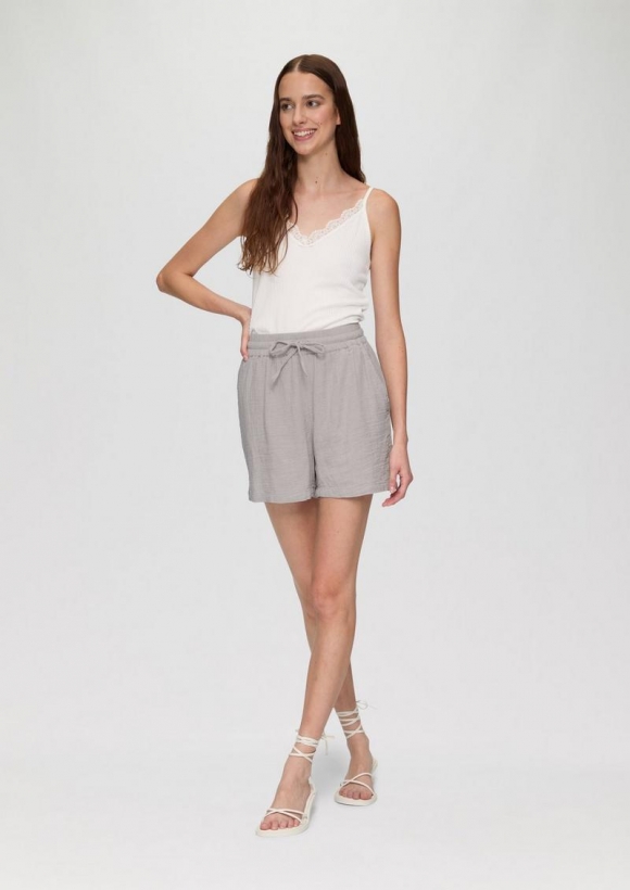 s.Oliver High Rise-Shorts aus Musselin mit Elastikbund - grau