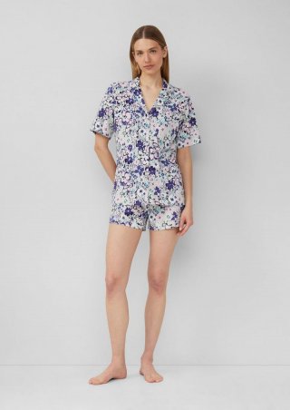 s.Oliver Kurzer Pyjama mit Knopfleiste und Print - hellblau