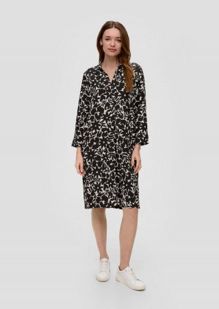 s.Oliver Hemdblusenkleid mit All-over-Print - schwarz