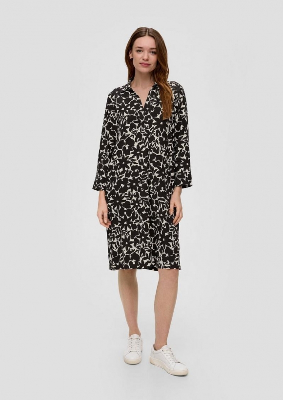 s.Oliver Hemdblusenkleid mit All-over-Print - schwarz