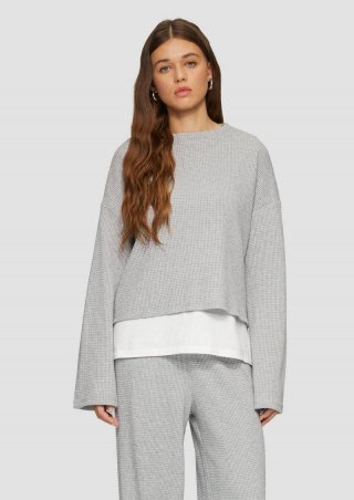 s.Oliver Sweatshirt mit Piquéestruktur und Glitzereffekt - grau meliert