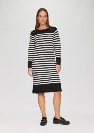 s.Oliver Gestreiftes Strickkleid mit Schulterknöpfen - schwarz