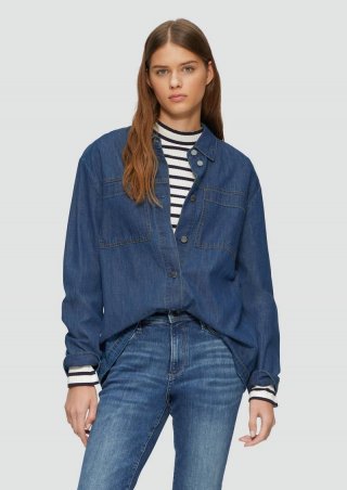 s.Oliver Jeans-Overshirt mit Knopfleiste und aufgesetzten Taschen - blau