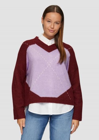 s.Oliver Oversized Wollmix-Strickpullover mit Argyle-Muster - lavendel
