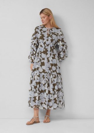 s.Oliver Kleid mit Volants und All-over-Print - olivgrün
