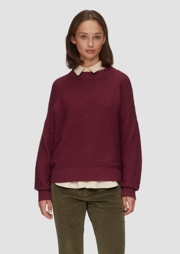 s.Oliver Oversized Strickpullover mit Ottoman-Struktur - rubinrot