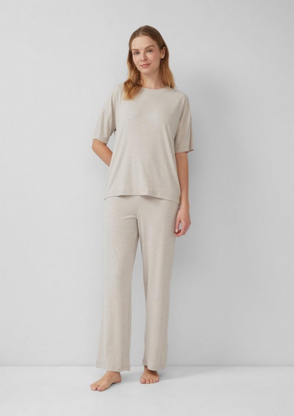s.Oliver Pyjama-Hose aus Modalmix mit Rippstruktur - hellbraun