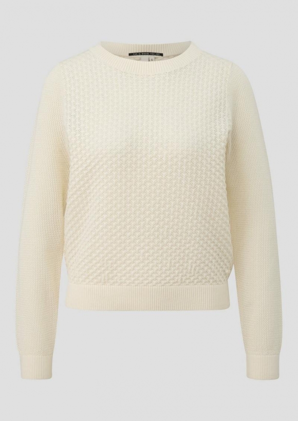 s.Oliver Baumwollpullover mit Ajourmuster - ecru