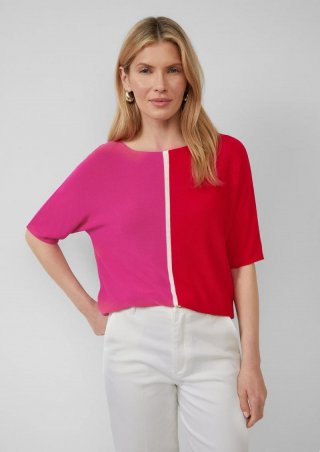 s.Oliver Feiner Strickshirt in Colour-Blocking-Optik - pink
