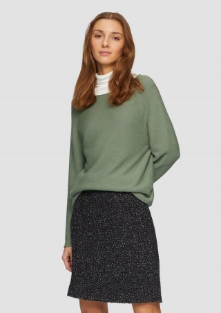 s.Oliver Strickpullover mit U-Boot-Ausschnitt und Rollsaum - dunkles salbeigrün